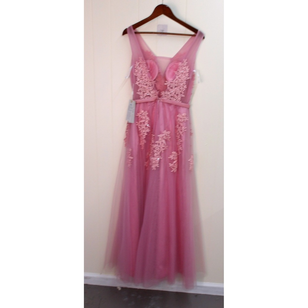 Elegant Pink Formal Dress Floral Appliqués Beading & Sequins Gown Sz 8 /#9222‎
